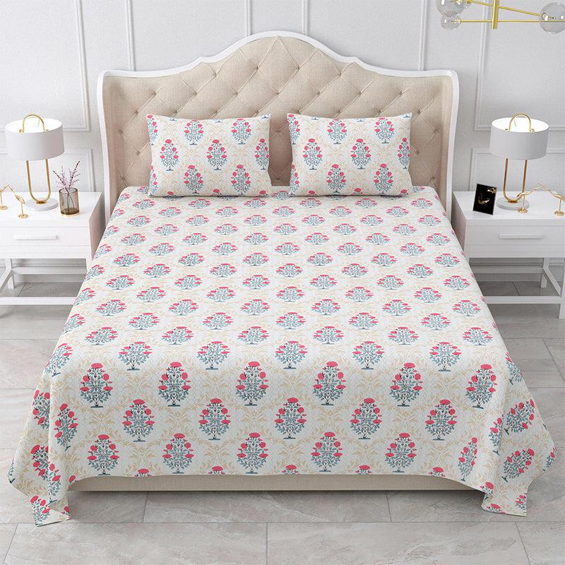 Buy Gwen Floral Bedsheet - Pink & Blue Bedsheets from Vaaree