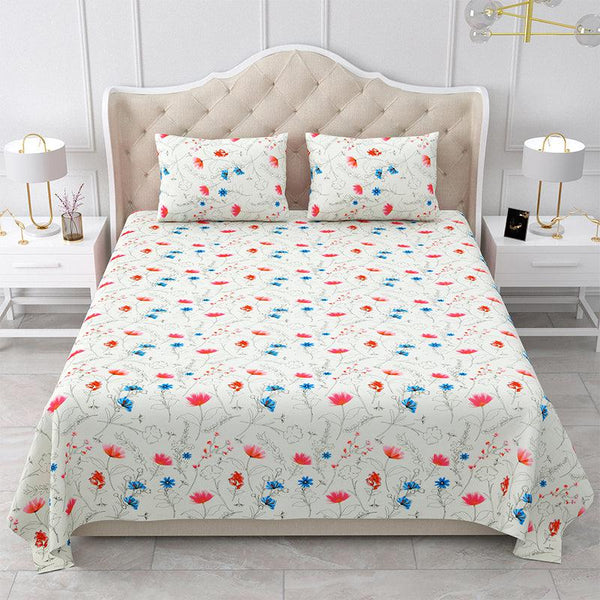 Buy Silene Floral Bedsheet - Red & Blue Bedsheets from Vaaree