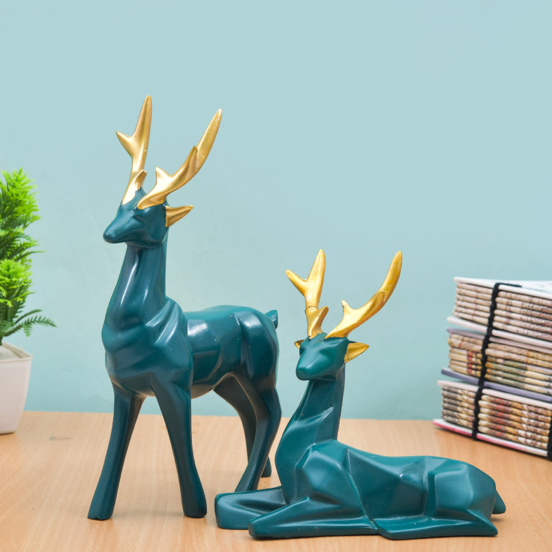 Buy Deer Repose Showpiece (Green) - Set Of Two Showpieces from Vaaree