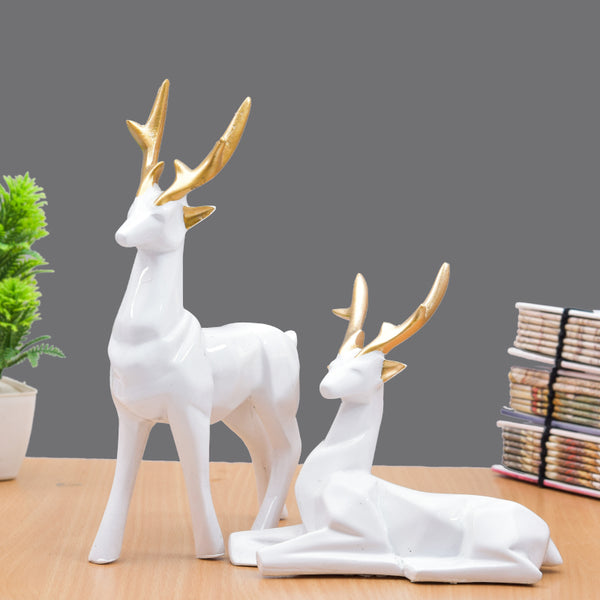 Deer Repose Showpiece (White) - Set Of Two