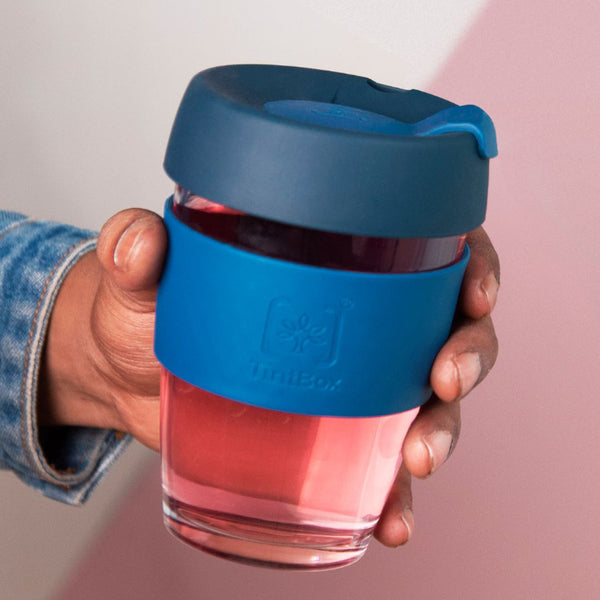 Sipper - Mesocup Glass Tumbler With Silicone Grip (350 ML) - Blue