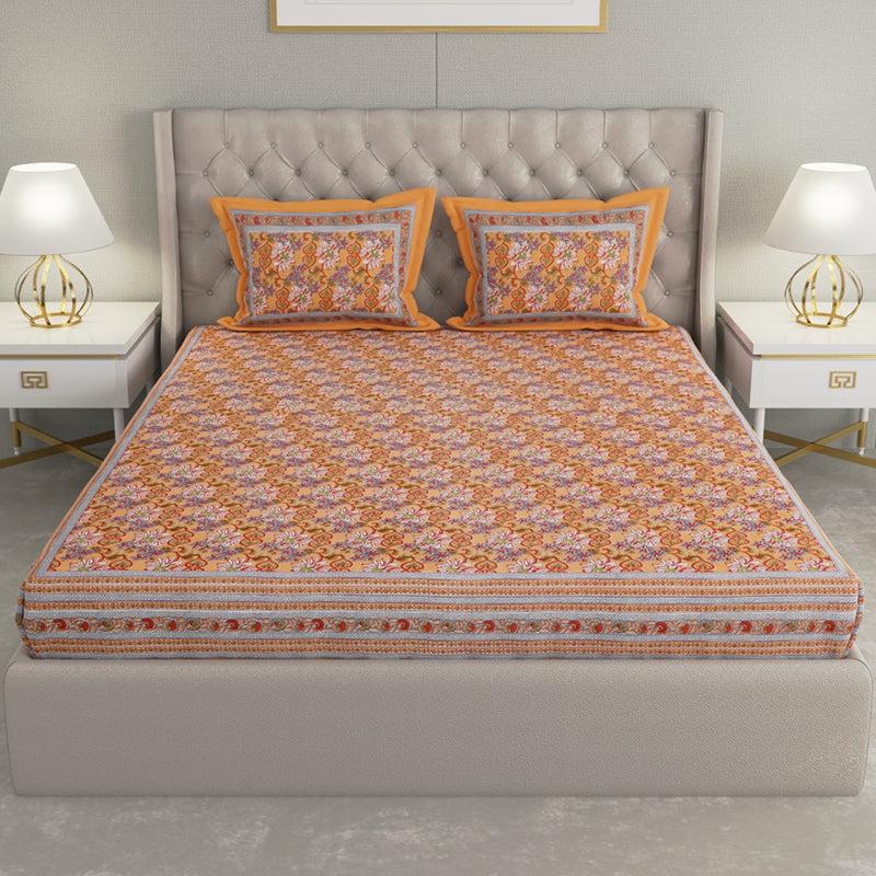 Buy Baxter Floral Bedsheet - Orange Bedsheets from Vaaree