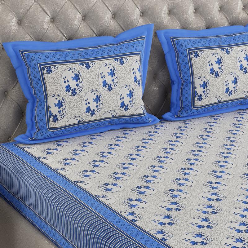 Buy Zaya Ethnic Bedsheet - Blue & White Bedsheets from Vaaree