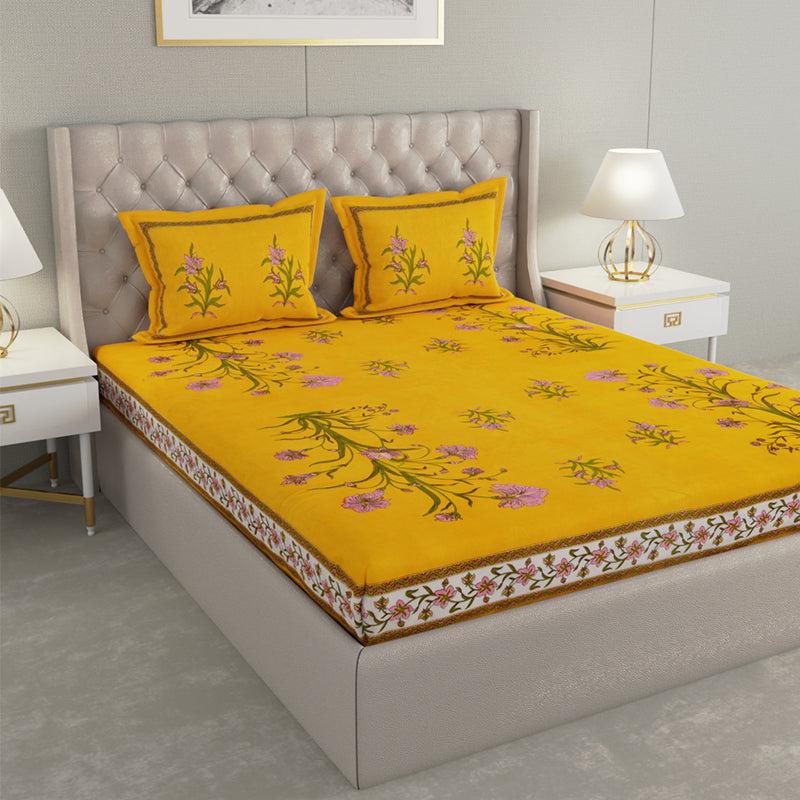 Buy Ruma Floral Bedsheet - Yellow Bedsheets from Vaaree