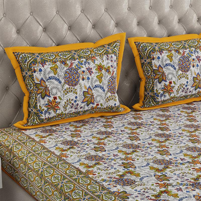 Buy Elda Floral Bedsheet - Yellow & Green Bedsheets from Vaaree