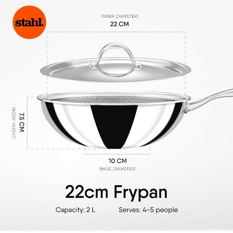 Wok - Stahl Induction Safe Wok With Lid - 2000 ML/9 Inches