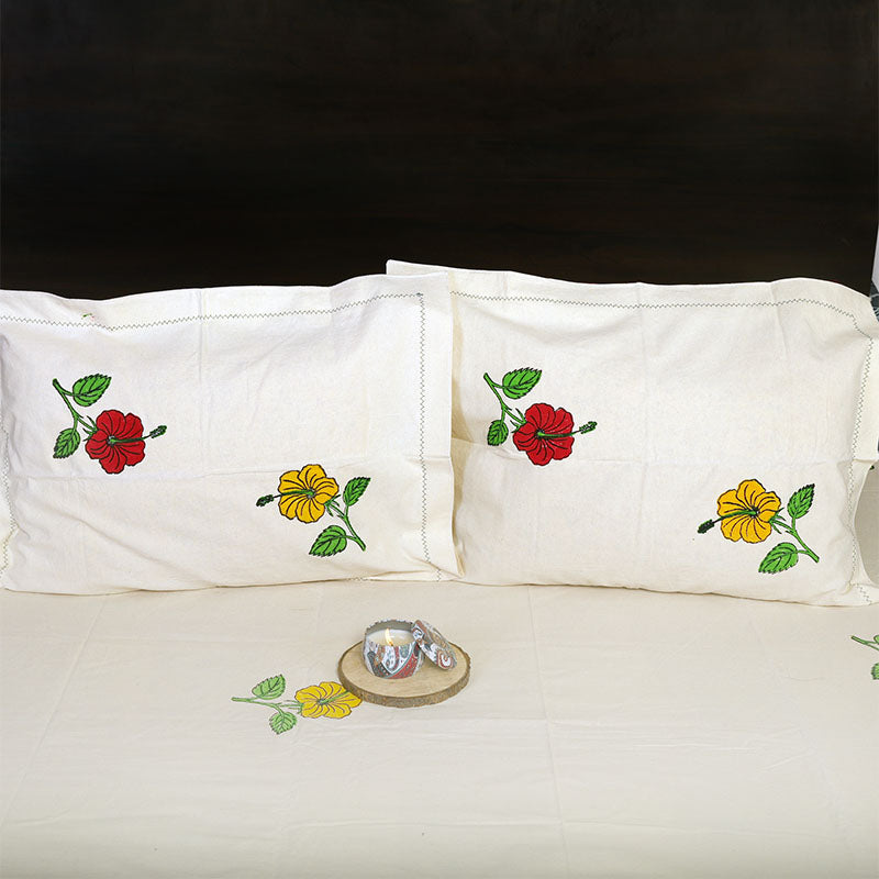 Bedsheets - Asher Floral Bedsheet - White & Red