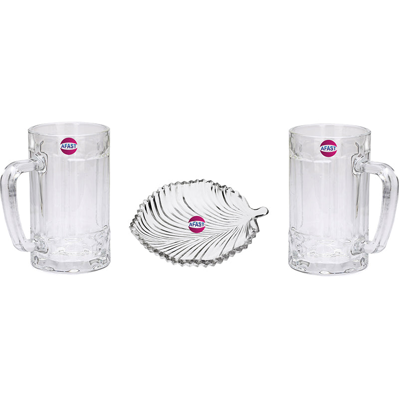 Barware Set - Marca (400 ML) Beer Glass & Snack Plate Combo - Three Piece Set