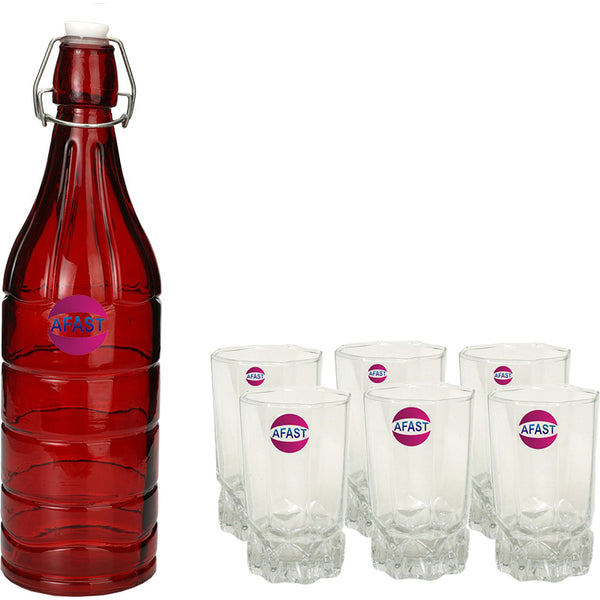 Bottle - Risa 1000 ML Water Bottle With 300 ML Glass - Seven Piece Set