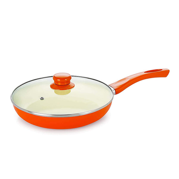 Buy Nirlon Orange Frying Pan With Lid - 1500 ML/9 Inches Frying Pan from Vaaree