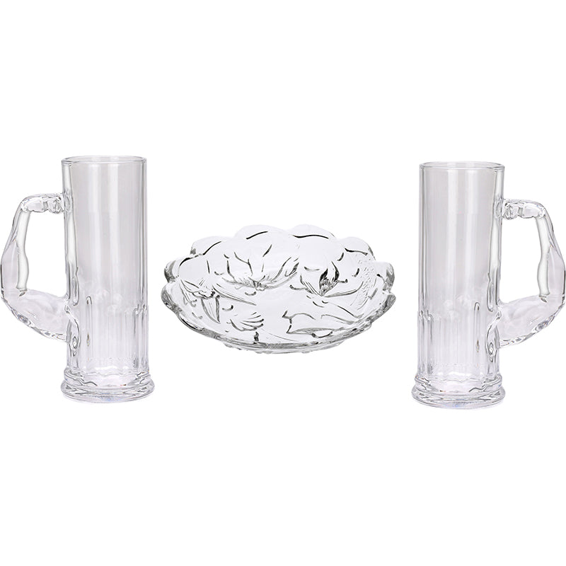 Barware Set - Odilon (450 ML) Beer Glass & Snack Plate Combo - Three Piece Set