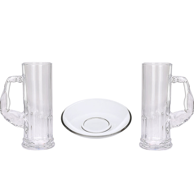 Barware Set - Logam (600 ML) Beer Glass & Snack Plate Combo - Three Piece Set