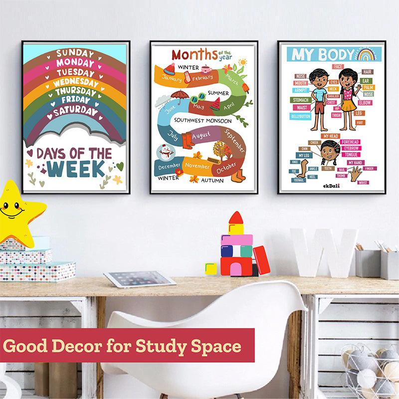 Buy Learning Fun Kids Wall Poster - Set Of Six Wall Poster from Vaaree