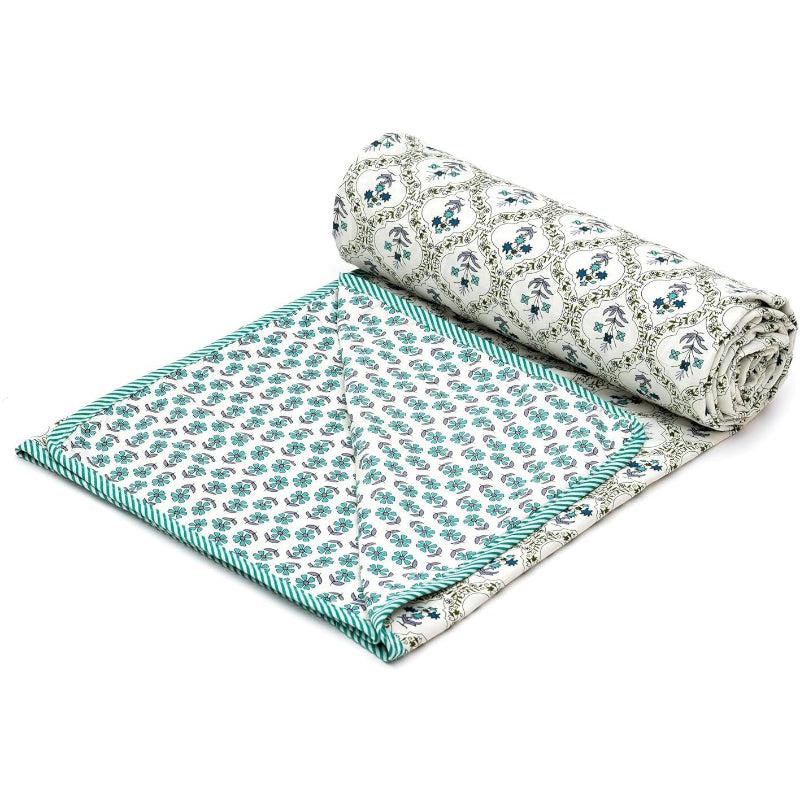 Dohars - Ishana Ethnic Reversible Dohar - Teal & Ivory