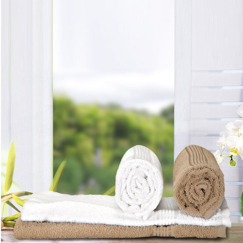 Buy Eva Quick Dry Hand Towel (White & Taupe) - Set Of Four Hand & Face Towels from Vaaree