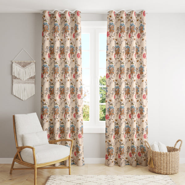 Anagh Floral Curtains (Floral Cream) - Set Of Two