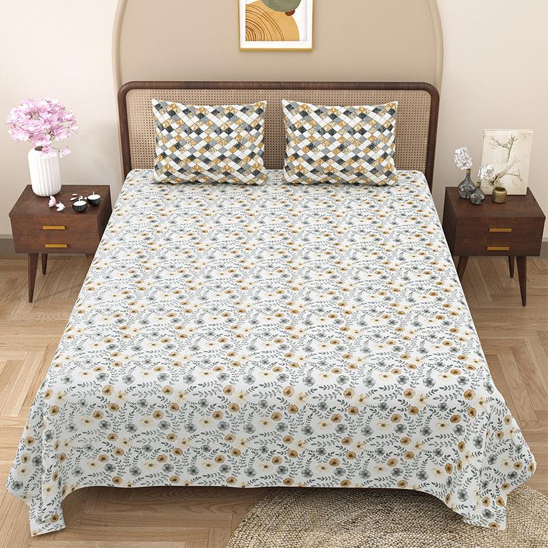 Buy Nolan Floral Bedsheet - Grey & Beige Bedsheets from Vaaree