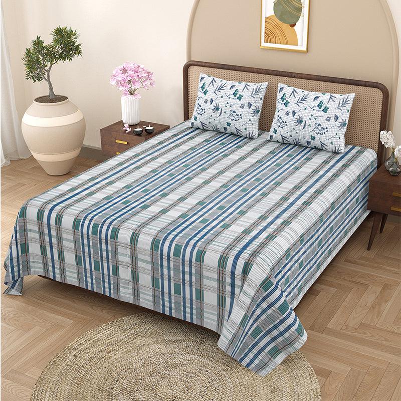 Buy Everly Striped Bedsheet - Teal Bedsheets from Vaaree