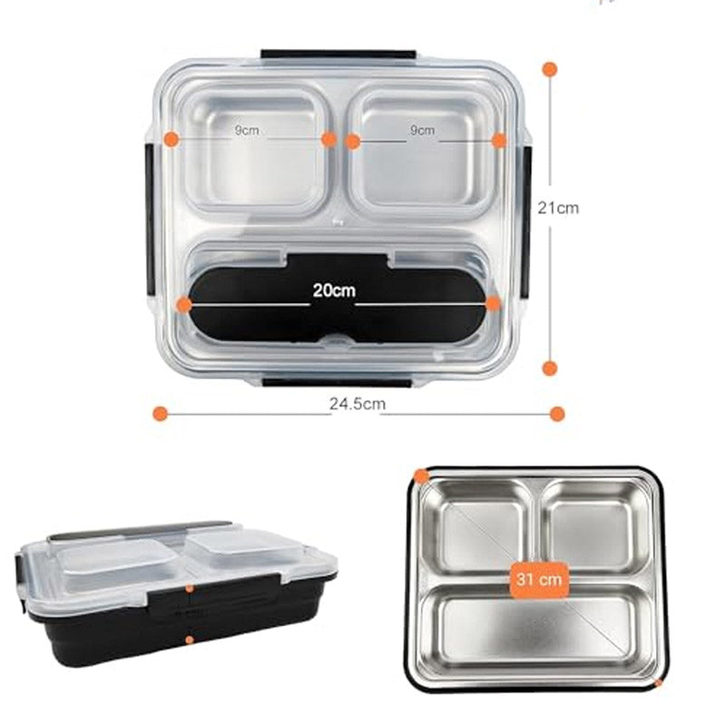 Tiffins & Lunch Box - Yum Bite Steel Leakproof Lunch Box With Lunch Bag - Black