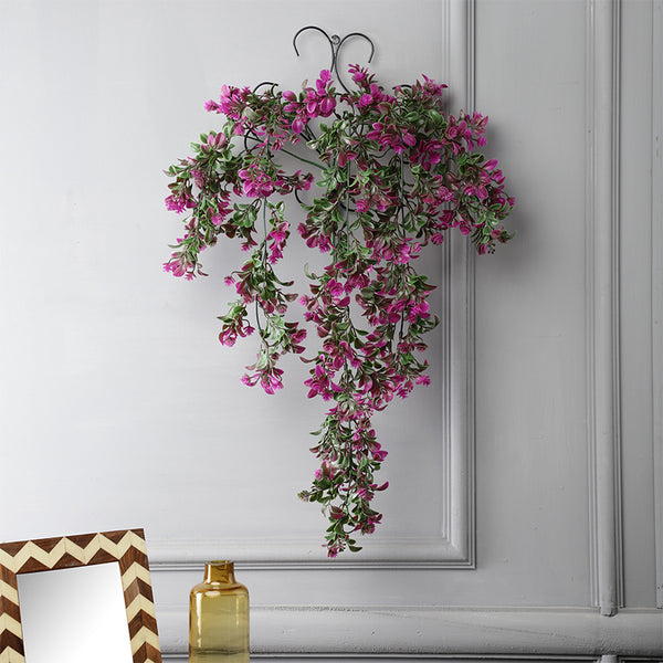 Faux Purple Flower Vine With Metal Wall Stand