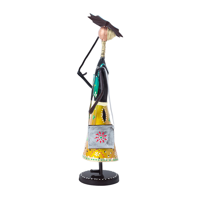 Showpieces - Handpainted Folk Lady With Umbrella Showpiece