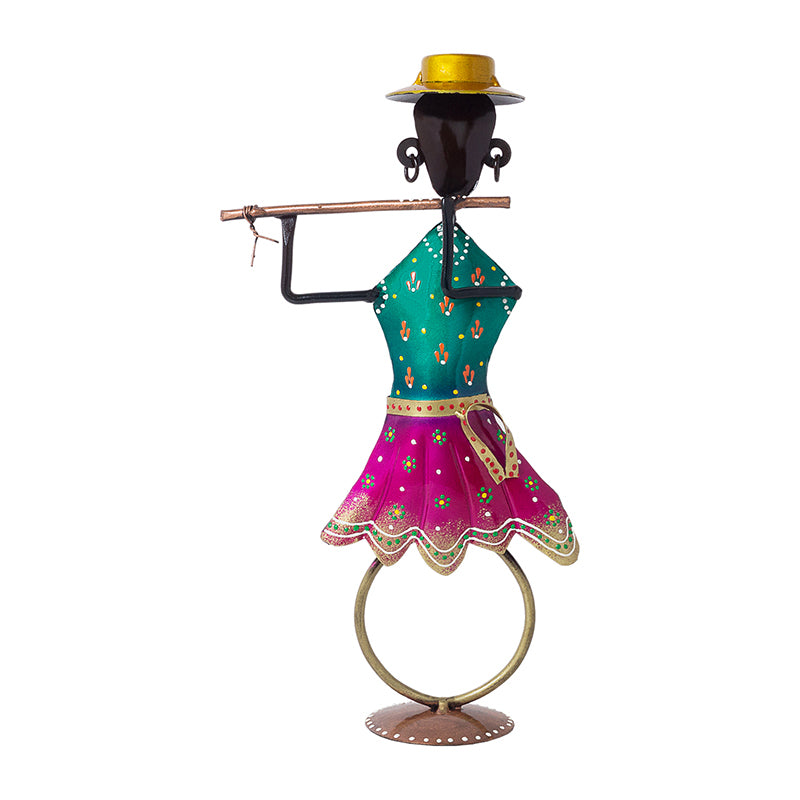 Buy Handpainted Folk Lady With Flute Showpiece Showpieces from Vaaree