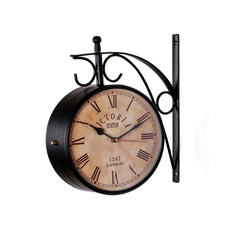 Buy Forma Double Sided Roman Numeral Station Clock - Black & Beige Wall Clock from Vaaree