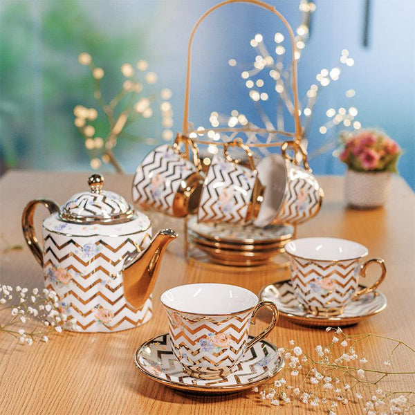 Buy Zebra Stripe Tea Set - Fourteen Piece Set Tea Set & Tea Pots from Vaaree