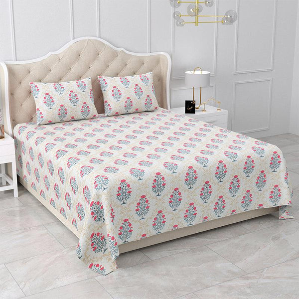 Bedsheets - Gwen Floral Bedsheet - Pink & Blue