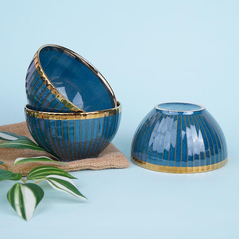 Buy Amazo Blue Gold Serving Bowl (300 ML) - Set Of Four Bowl from Vaaree