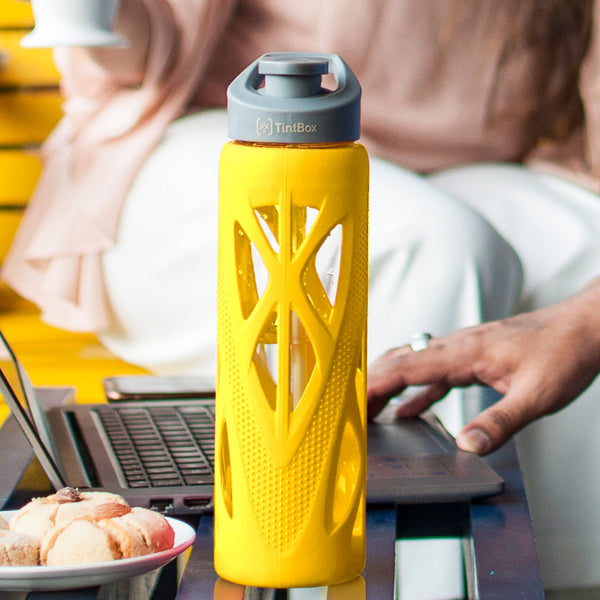 Bottle - Wego Glass Bottle With Silicon Sleeve (750 ML) - Yellow