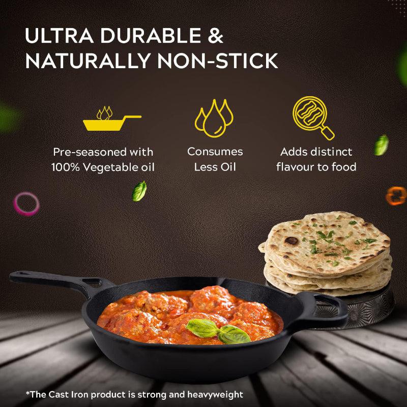 Buy Nova Pre Seasoned Cast Iron Fry Pan - 26 CM Frying Pan from Vaaree