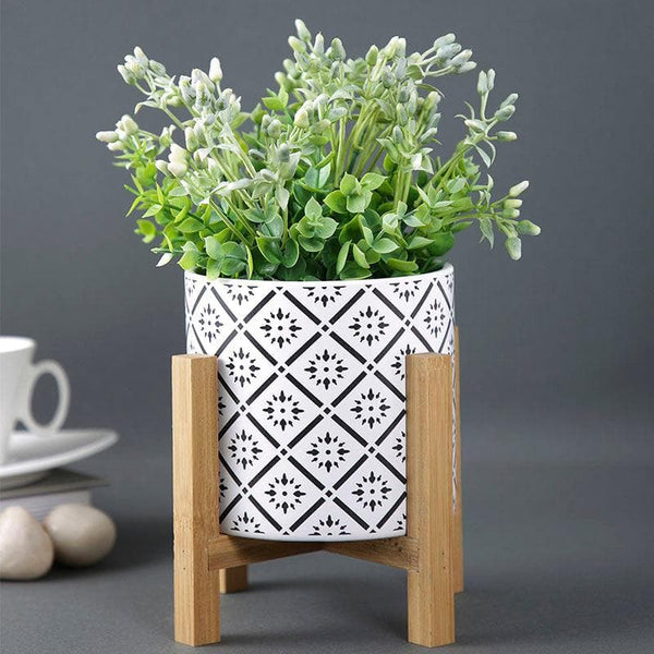 Buy Mizpah Matte Planter with Wooden stand at Vaaree online | Beautiful Pots & Planters to choose from