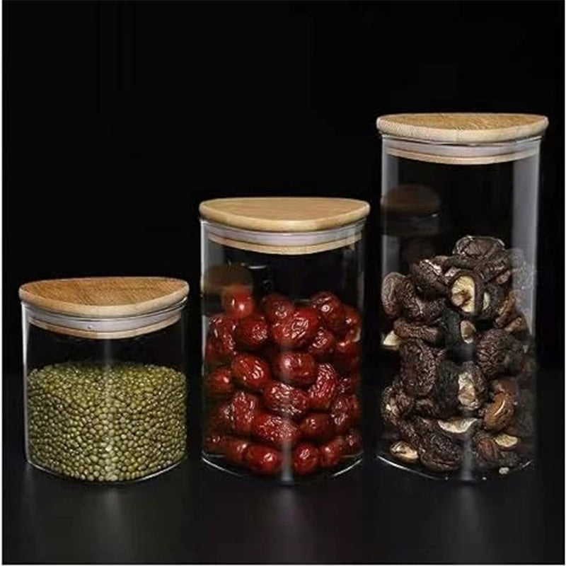 Jar - Nilma Airtight Storage Lar With Wooden Lid (600 ML) - Set Of Six