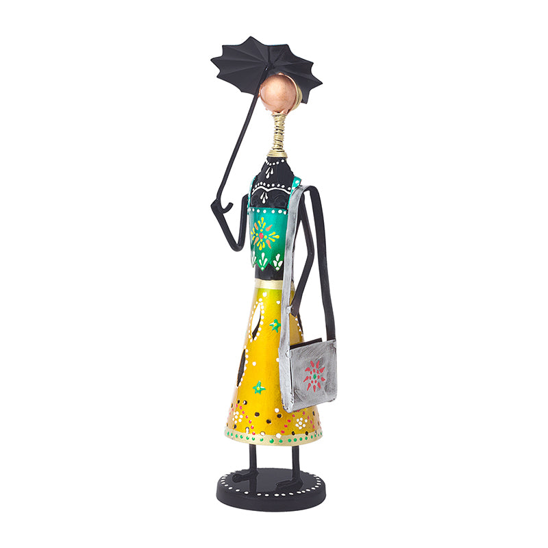 Showpieces - Handpainted Folk Lady With Umbrella Showpiece