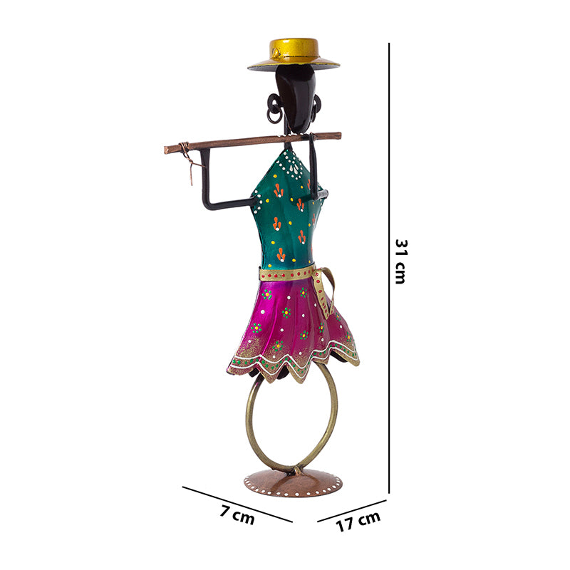 Buy Handpainted Folk Lady With Flute Showpiece Showpieces from Vaaree