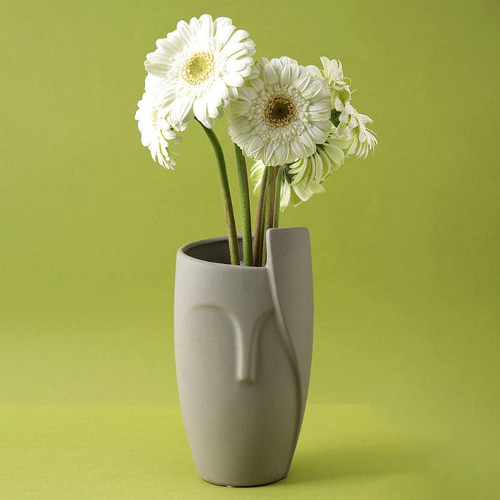 Buy Abstract Human Face Ceramic Vase - Grey at Vaaree online | Beautiful Vase to choose from