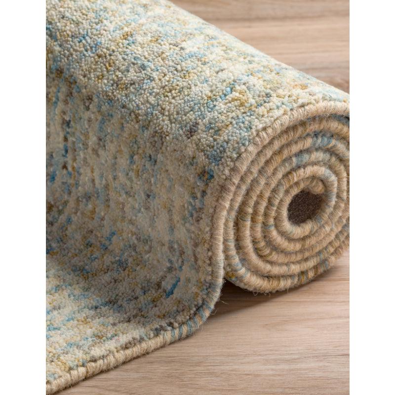 Buy Handloom Harmony Hand Woven Rug - Light Blue & Beige Rugs from Vaaree