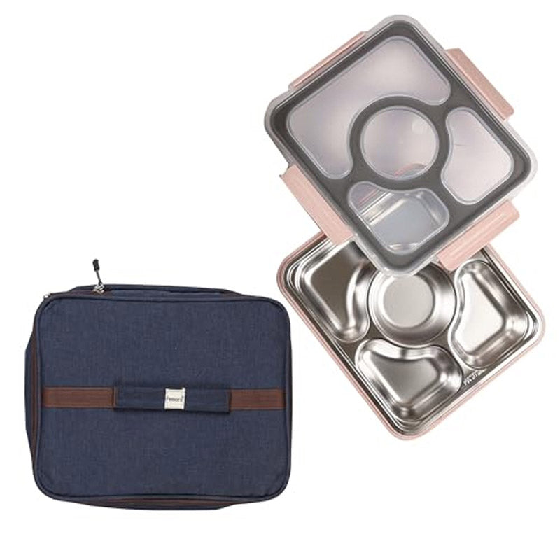 Tiffins & Lunch Box - Steamo Steel Lunch Box With Bag - Pink