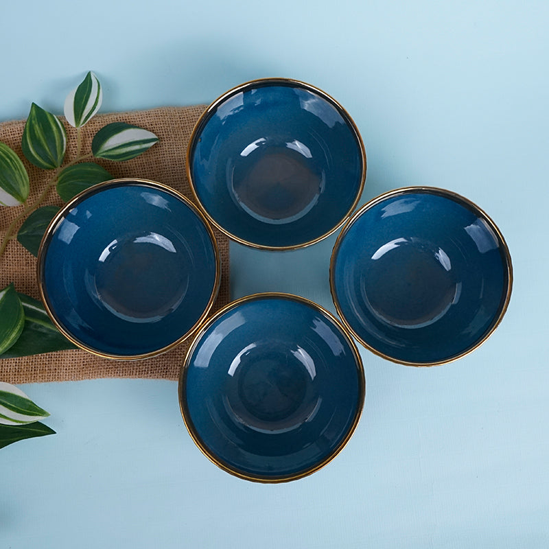 Bowl - Amazo Blue Gold Serving Bowl (300 ML) - Set Of Four