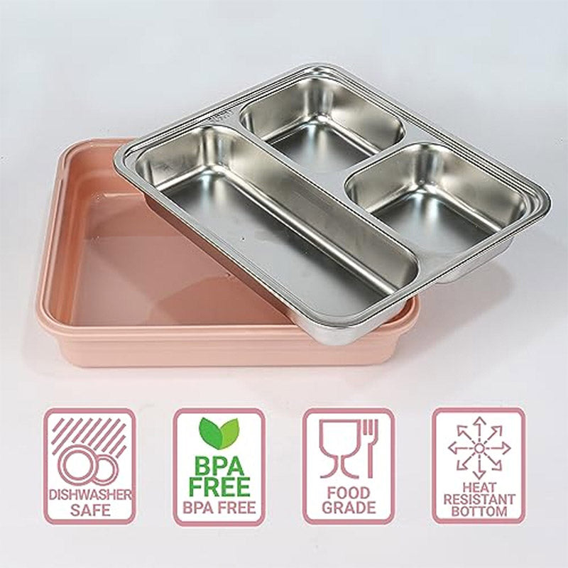 Tiffins & Lunch Box - Yum Bite Steel Leakproof Lunch Box With Lunch Bag - Pink