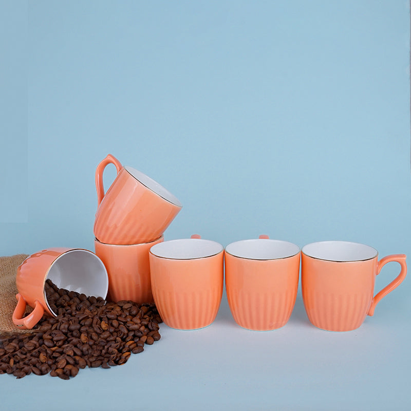 Mug & Tea Cup - Glimo Orange Mug (200 ML) - Set Of Six