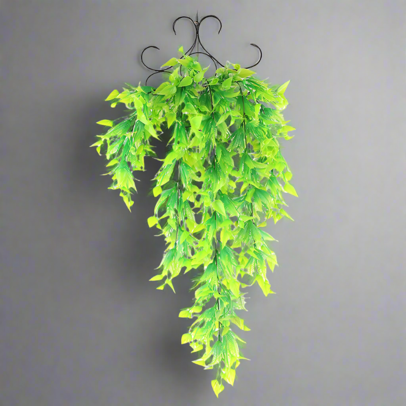 Artificial Plants - Faux Green Leafy Vine With Metal Wall Stand