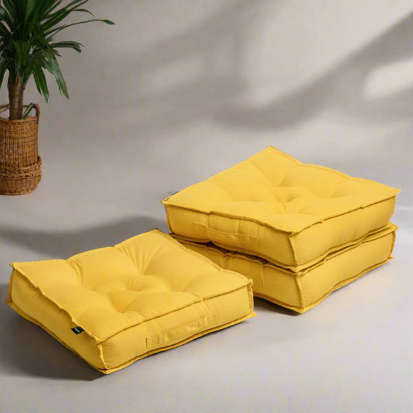 Buy Tara Floor Cushion (Mustard Yellow) - Set Of Three Floor Cushions from Vaaree