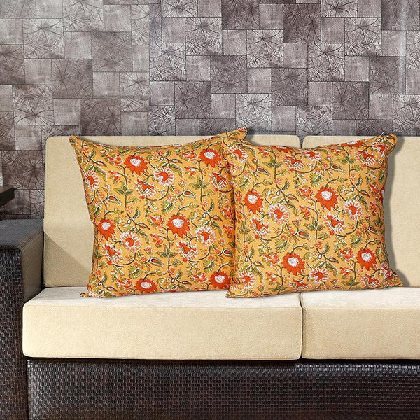 Buy Jahnvi Printed Cushion Cover (Yellow) - Set Of Two Cushion Covers from Vaaree