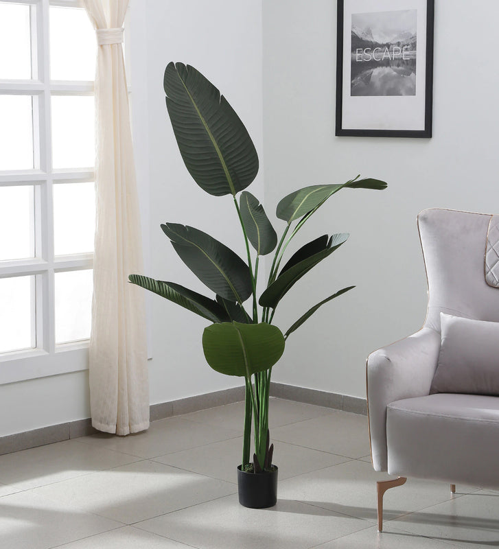 Artificial Plants - Faux Tropical Banana Plant With Pot - 4.9 Feet