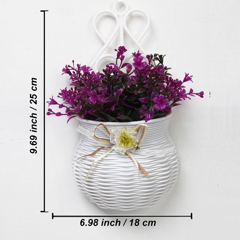 Artificial Plants - Fauc Purple Flower Plant With Wall Hanging Pot