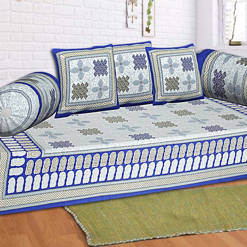 Buy Jonaki Printed Diwan Set (Blue) - Six Piece Set Diwan Set from Vaaree