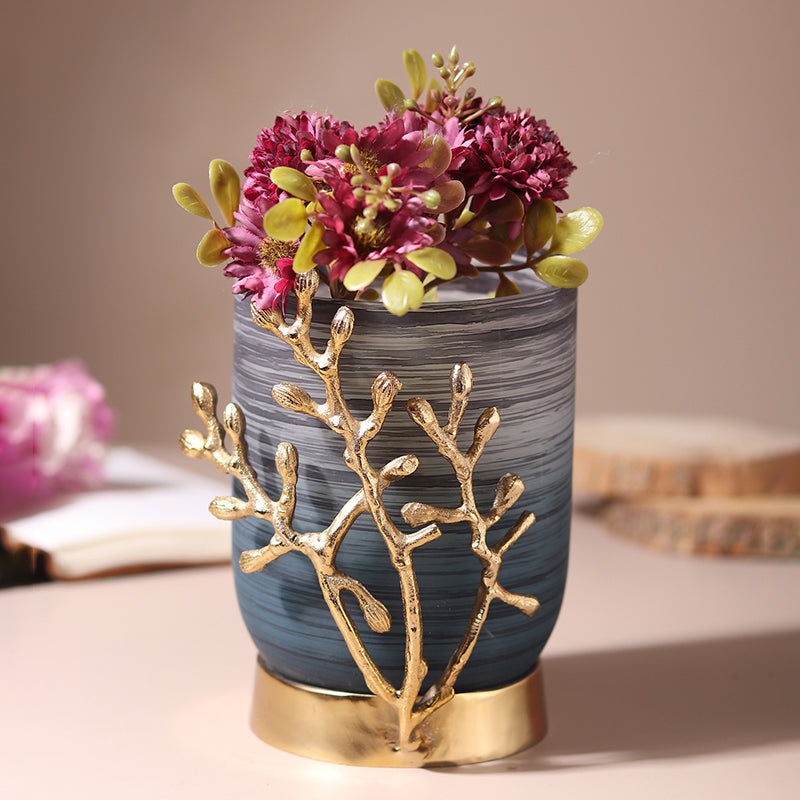 Buy Roscoe Gemma Vase - Blue & Gold Vase from Vaaree