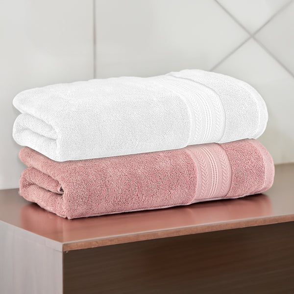 Buy Reign Bath Towel (Pink & White) - Set Of Two Bath Towels from Vaaree